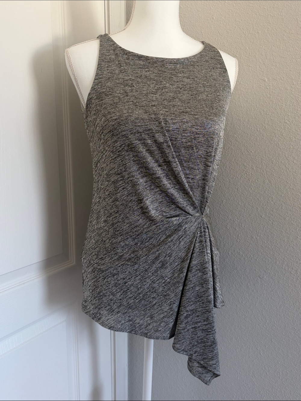 White House Black Market Heather Gray Twist-Drape Sleeveless Tank